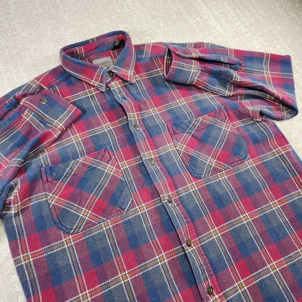 Vintage St Johns Bay Flannel Shirt Men Large Heavy Cotton Plaid Button Up *READ